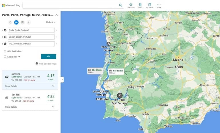 Screenshot Of Bing Maps Distance Calculation 